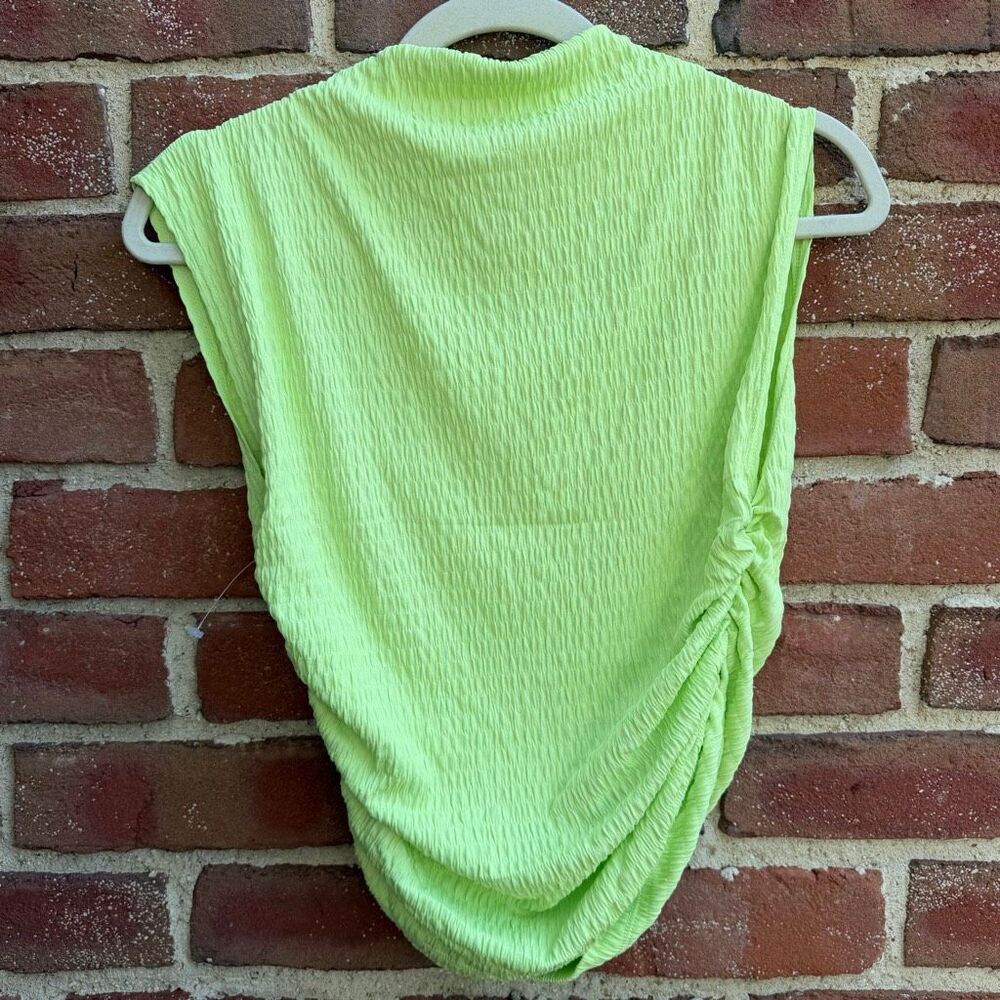 Maeve by Anthropologie Textured Mock Neck Ruched Green muscle tee Tank Small NEW - Picture 7 of 9